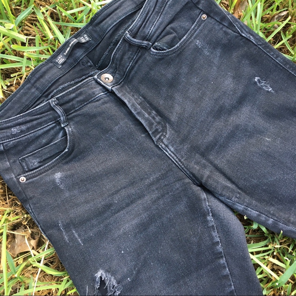 Zara Trafaluc Black Distressed Skinny Jeans